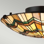 Plafondlamp Tiffany glas in amber en groen met zwart metalen fitting