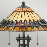Tafellamp Tiffany glas-in-lood kap in amber en bronskleur