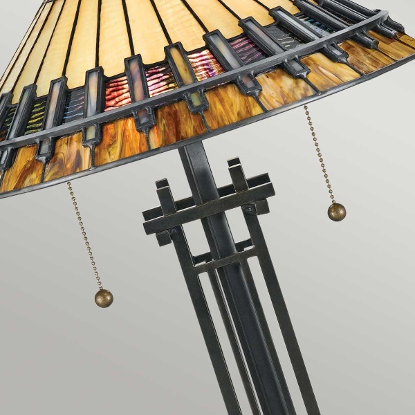 Tafellamp Tiffany 2-lichts brons met glas-in-lood kap