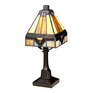 Tafellamp Tiffany glas met vintage bronzen voet Quoizel