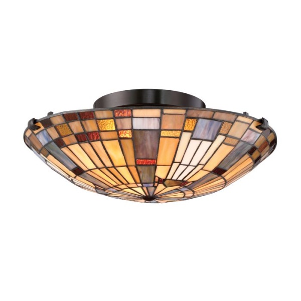Plafondlamp Tiffany rond glasmozaïek bronskleurig rand 41 cm