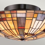 Plafondlamp Tiffany rond glas-in-loodpatroon in amber en brons