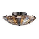 Plafondlamp Tiffany 2-lichts rond glasmozaïek bronskleurig 41 cm Quoizel