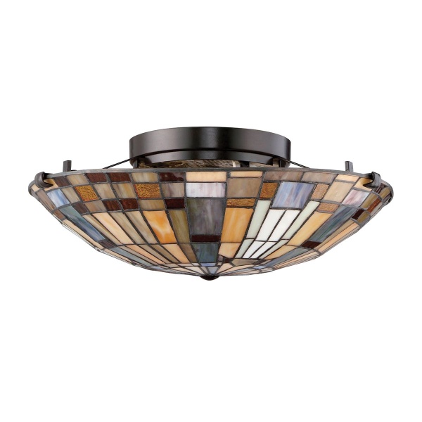 Plafondlamp Tiffany 2-lichts rond glasmozaïek bronskleurig 41 cm Quoizel