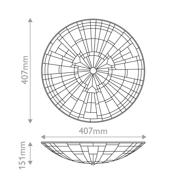 Plafondlamp Tiffany rond brons Quoizel maattekening 407x151 mm