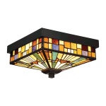 Plafondlamp Tiffany 2-lichts met glas-in-lood patroon in warme tinten