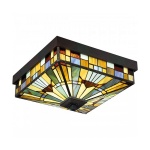 Plafondlamp Tiffany glas-in-lood meerkleurig vierkant ontwerp Quoizel