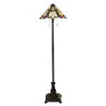 Vloerlamp Tiffany brons met glas-in-lood kap in warme tinten
