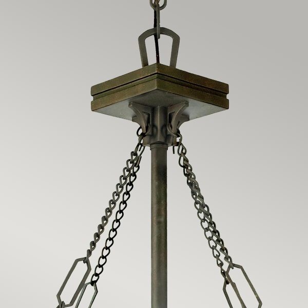 Hanglamp Tiffany brons met metalen kettingen en staafophanging