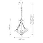 Maattekening hanglamp Tiffany 3-lichts pyramide brons Quoizel