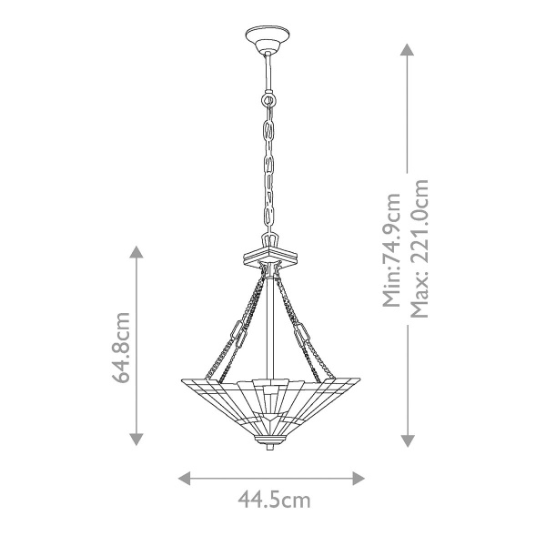 Maattekening hanglamp Tiffany 3-lichts pyramide brons Quoizel