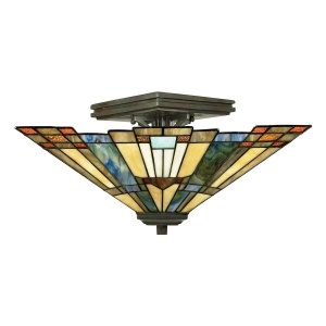 Plafondlamp Tiffany 2-lichts brons met glas in art-decostijl