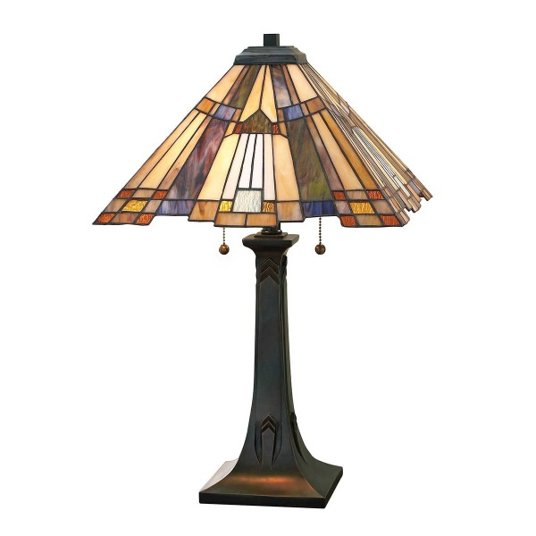 Tafellamp Tiffany brons met glazen kap in art-decostijl