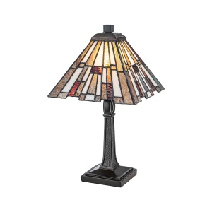 Tafellamp Tiffany klein brons met glas-in-lood kap