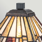 Tafellamp Tiffany klein brons met glas-in-lood kap in warme tinten