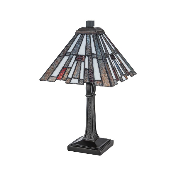 Tafellamp Tiffany klein brons met glas-in-lood kap