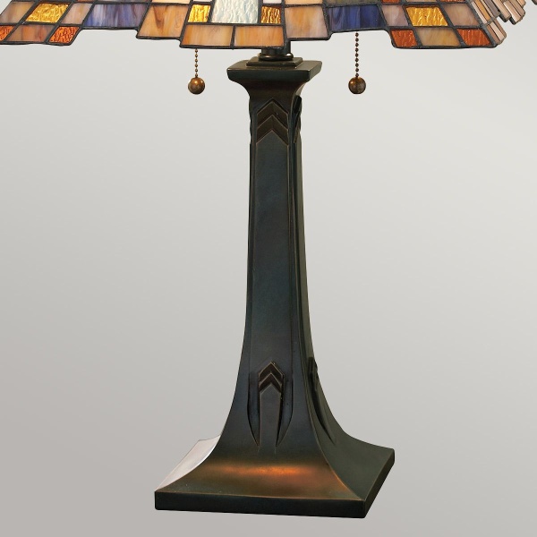 Tafellamp Tiffany bronskleurige voet met glas-in-lood kap