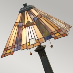 Tafellamp Tiffany 2-lichts met bronzen voet en glas-in-lood kap