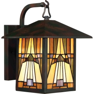 Buitenlamp Tiffany lantaarn brons met glas in warme tinten