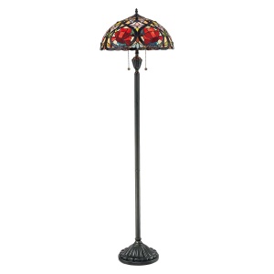 Vloerlamp Tiffany met glas-in-lood kap en vintage bronzen voet
