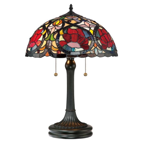Tafellamp Tiffany glas-in-lood kap vintage bronskleurige voet