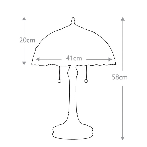 Tafellamp Tiffany Larissa Quoizel maattekening met hoogte en breedteafmetingen