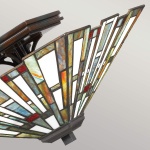 Plafondlamp tiffany met bronskleurige fitting en glas in warme tinten