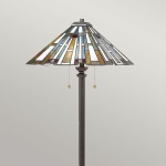Vloerlamp Tiffany brons met glas-in-lood kap in geometrisch patroon