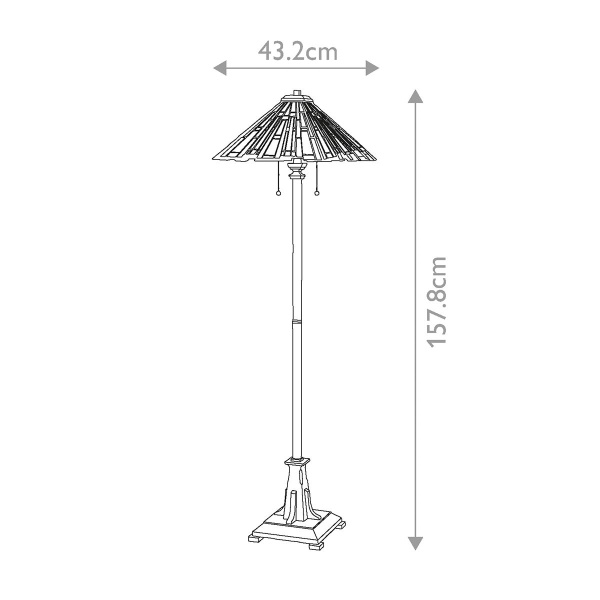 Vloerlamp Tiffany brons Quoizel MAYBECK maattekening met hoogte en breedte