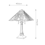 Tafellamp met glas-in-lood kap maattekening 40,6 bij 62,9 cm