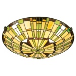 Plafondlamp Tiffany rond glasmozaïek geel groen bronsafwerking