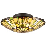 Plafondlamp Tiffany rond glas-in-lood 42 cm bronskleurig twee lichtpunten