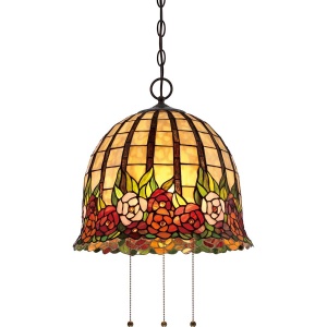 Tiffany hanglamp glas-in-lood bloemenmotief warm amber en rood