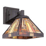 Tiffany wandlamp brons met glas-in-lood kap in warme tinten