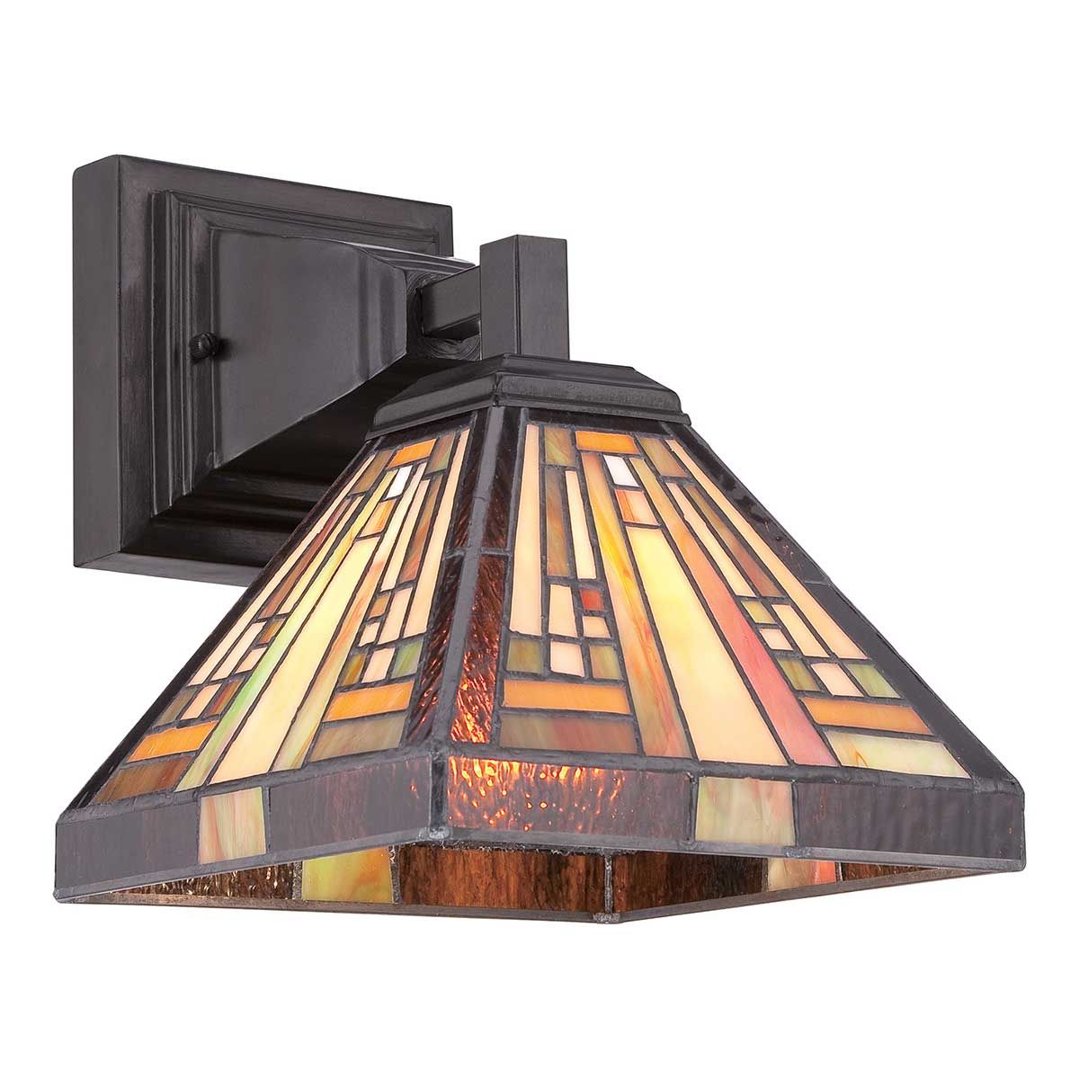 qz-stephen1 Tiffany wandlamp brons met glas-in-lood kap in warme tinten