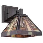 Wandlamp Tiffany brons met glas-in-lood kap in aardetinten Quoizel
