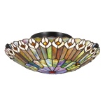 Plafondlamp Tiffany rond brons met gekleurd glas-in-lood patroon
