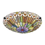 Plafondlamp Tiffany rond glas-in-lood meerkleurig met bronzen afwerking