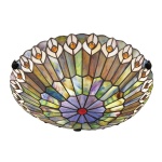 Plafondlamp Tiffany rond glas-in-lood meerkleurig met bronzen afwerking