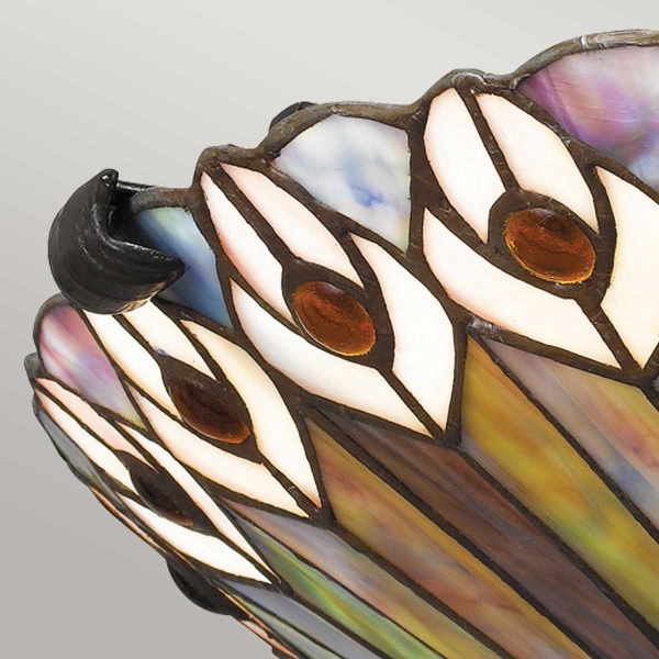 Glas-in-lood plafondlamp Tiffany rond met bronskleurige details