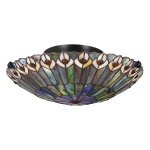 Plafondlamp Tiffany rond glas-in-lood bronskleurig met tweelichts armatuur
