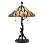 Tafellamp Tiffany brons met glas-in-lood kap en takvormige voet