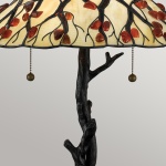 Tafellamp Tiffany brons met glas-in-lood kap en takvormige voet