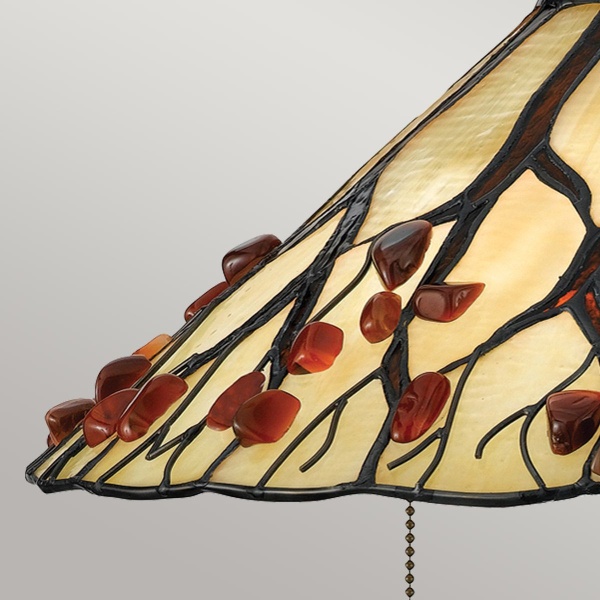 Tafellamp Tiffany glas in warme tinten met bronskleurige details
