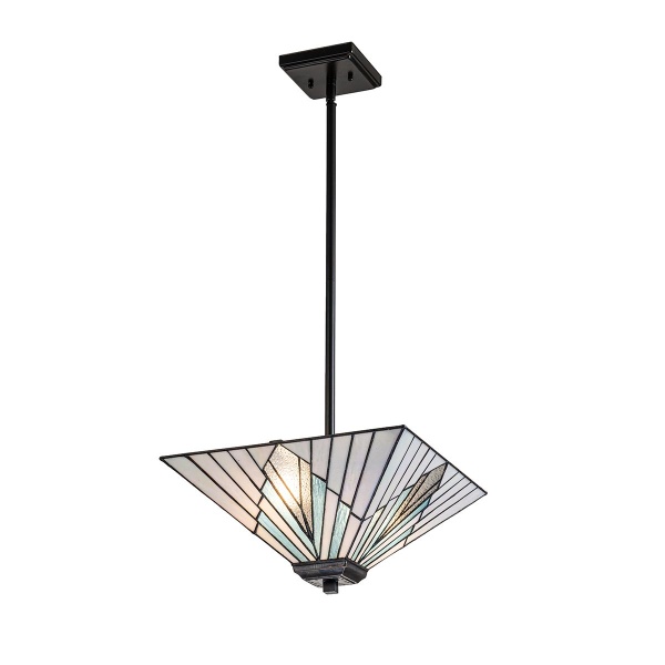 Hanglamp Tiffany 2-lichts pyramidevorm vintage brons glasmozaïek
