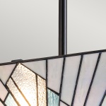 Hanglamp Tiffany glas-in-lood kap in wit en blauw met bronzen fitting