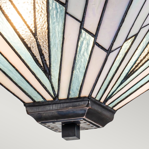 Hanglamp Tiffany glas in piramidevorm met vintage bronzen fitting