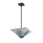 Hanglamp Tiffany pyramidevorm glas blauw wit met vintage bronzen fitting