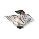 Tiffany hanglamp met glazen piramidescherm en vintage bronzen fitting