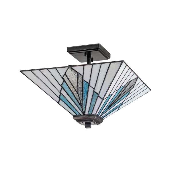 Tiffany hanglamp met glazen piramidescherm in wit en blauw glas